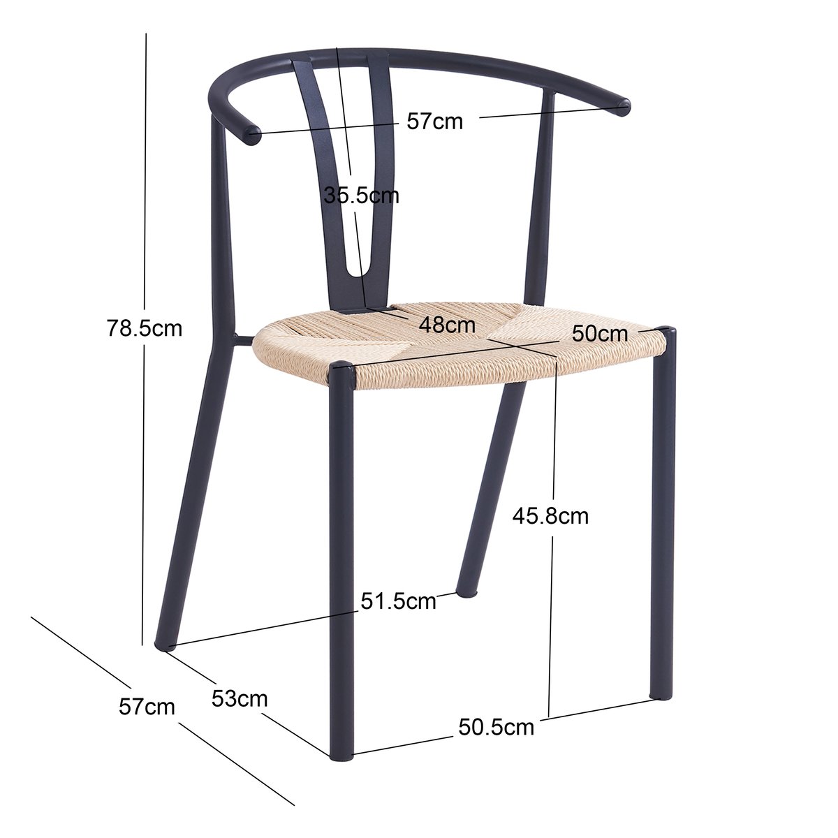 Lot de 2 chaises, métal et corde, SUKI noir, NORDLYS