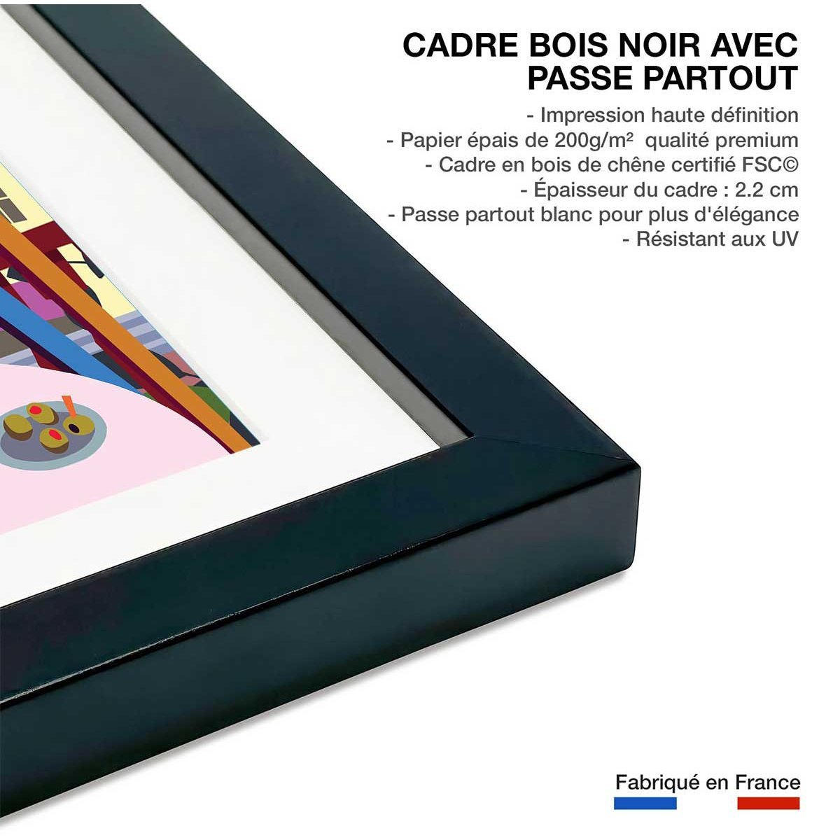Affiche Chamonix Mont Blanc affiche + cadre en bois - noir, HEXOA
