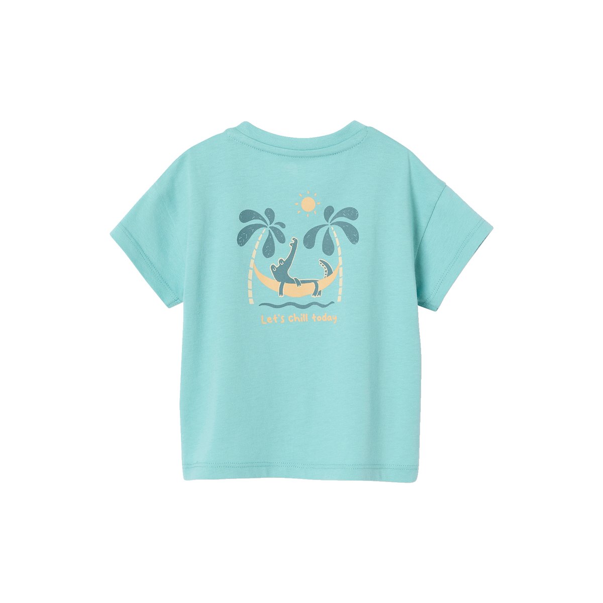 T-shirt grand motif dos pressions épaule turquoise, VERTBAUDET