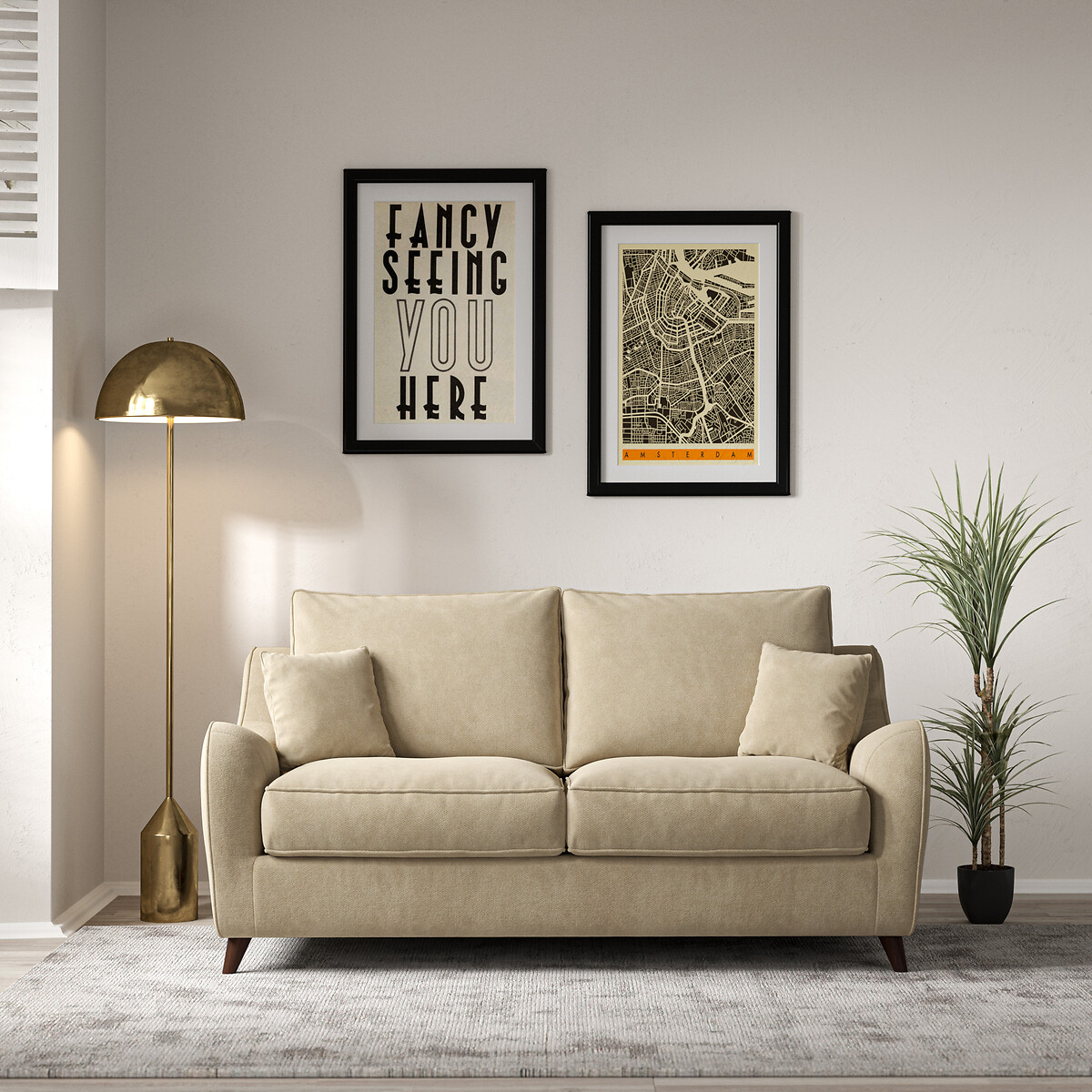Amelia Soft Brushed 2 Seater Sofa with Dark Wood Legs linen, ÉDITÉ
