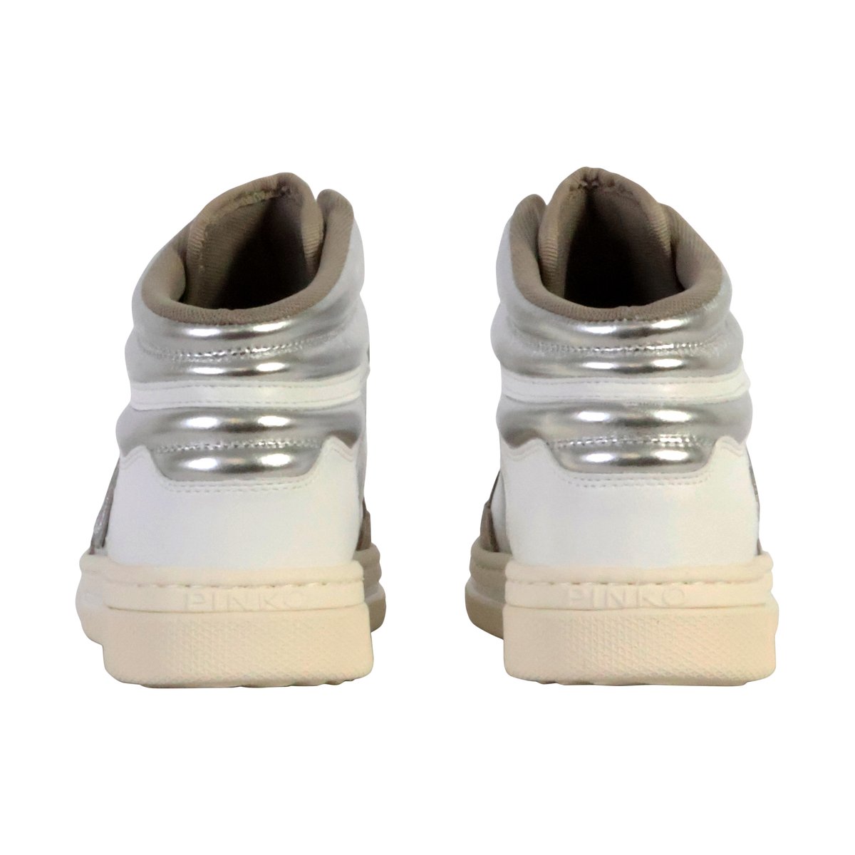 Basket Montante Cuir Mandy 02 argent blanc, PINKO