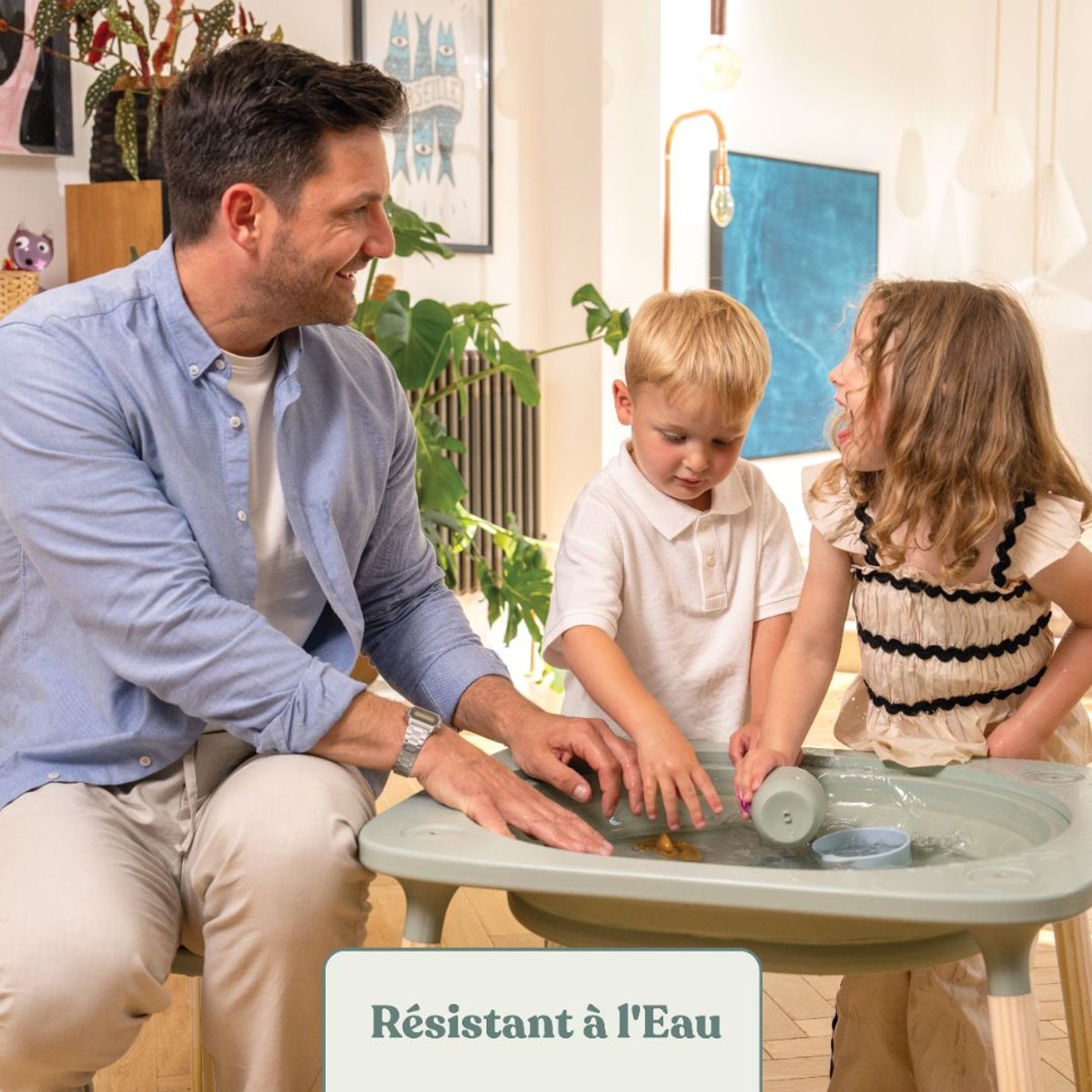 Table de jeux 4 en 1 avec tabouret vert sauge, ACTIVE TOTS