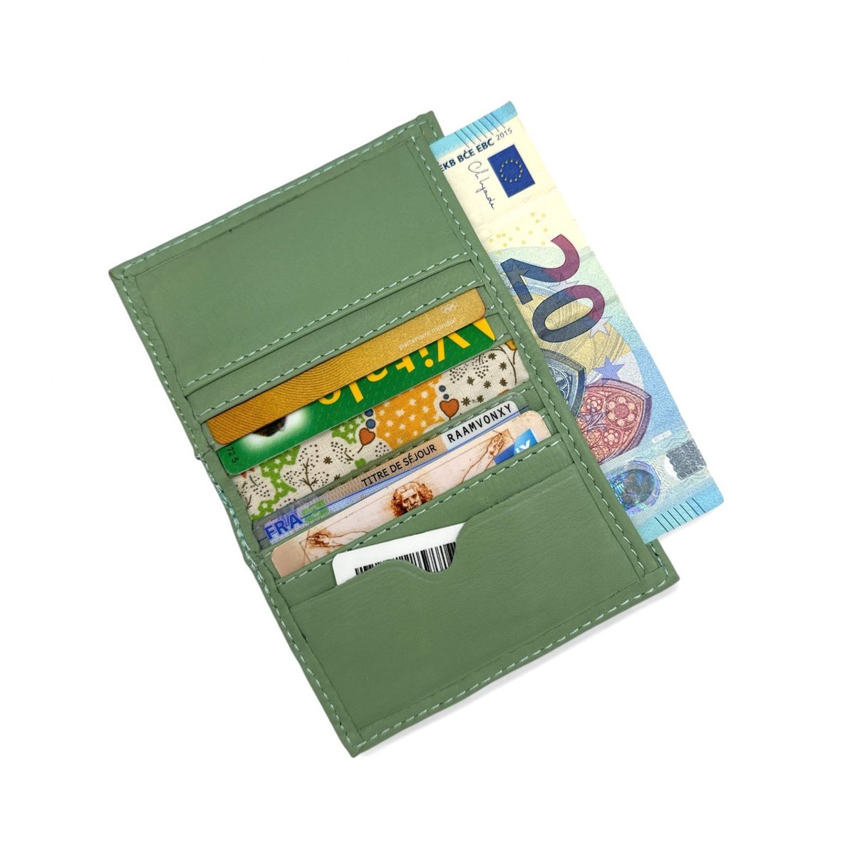Porte cartes en cuir lisse IMPRESSION vert pastel, OH MY BAG