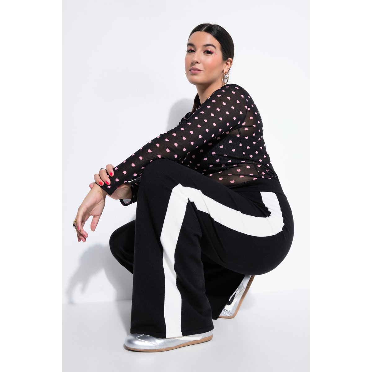 Pantalon droit en maille à taille élastique noir, STUDIO UNTOLD