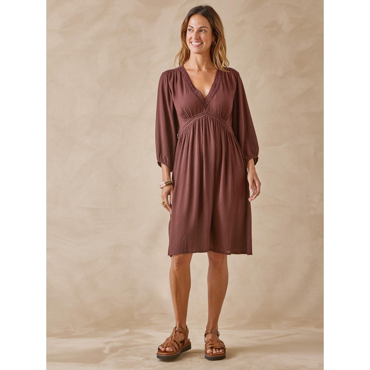 Robe ample avec macramé chocolat, DAXON
