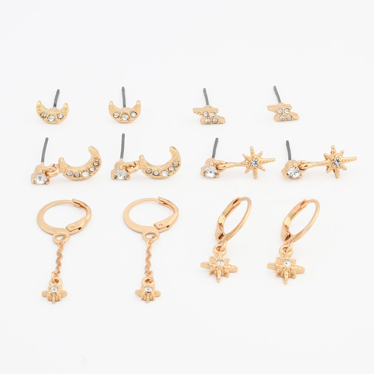 Set x6 paires de boucles d'oreilles lunes et étoiles doré, BALABOOSTE