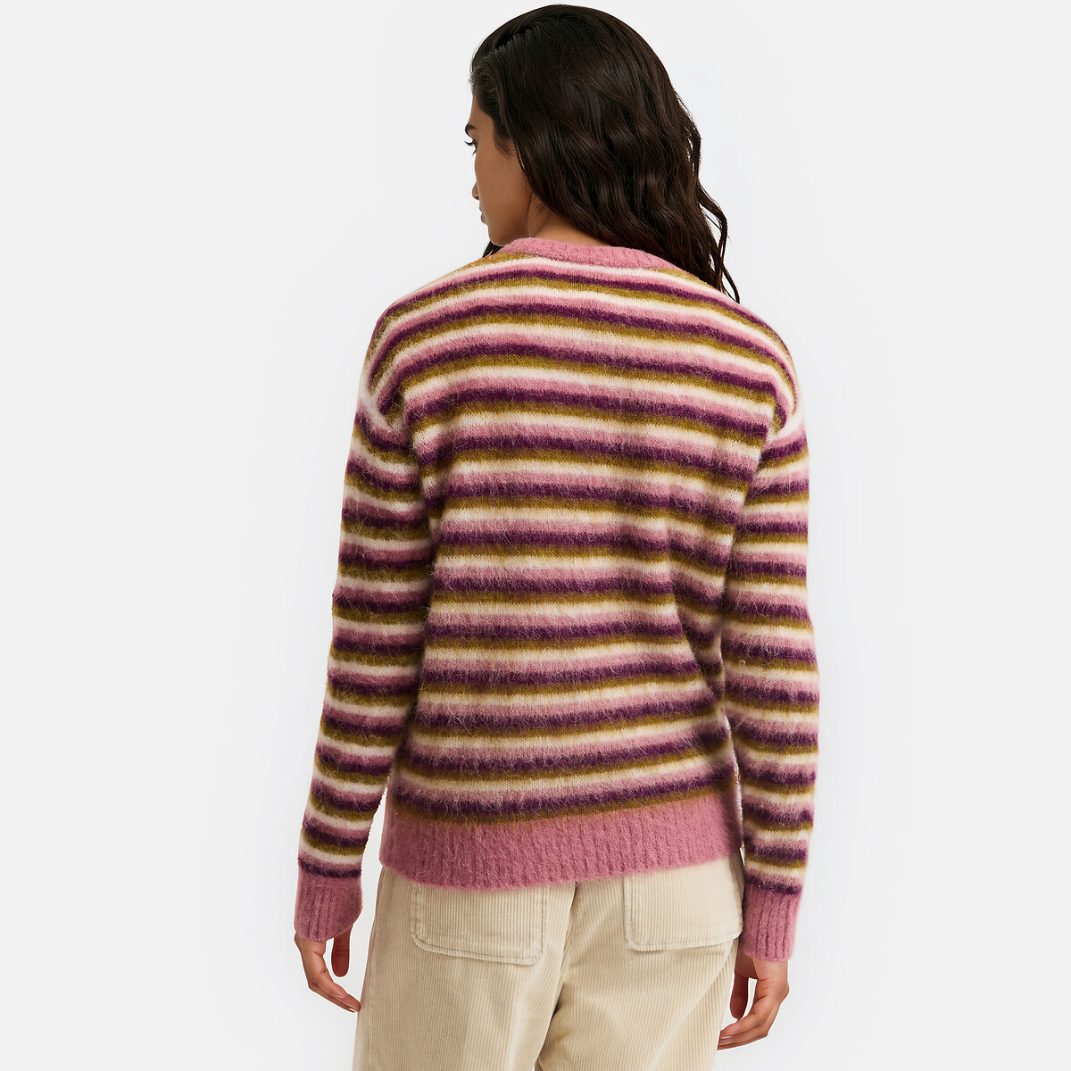 Pull col rond à rayures, en alpaga mélangé rayé multicolore, LA REDOUTE COLLECTIONS