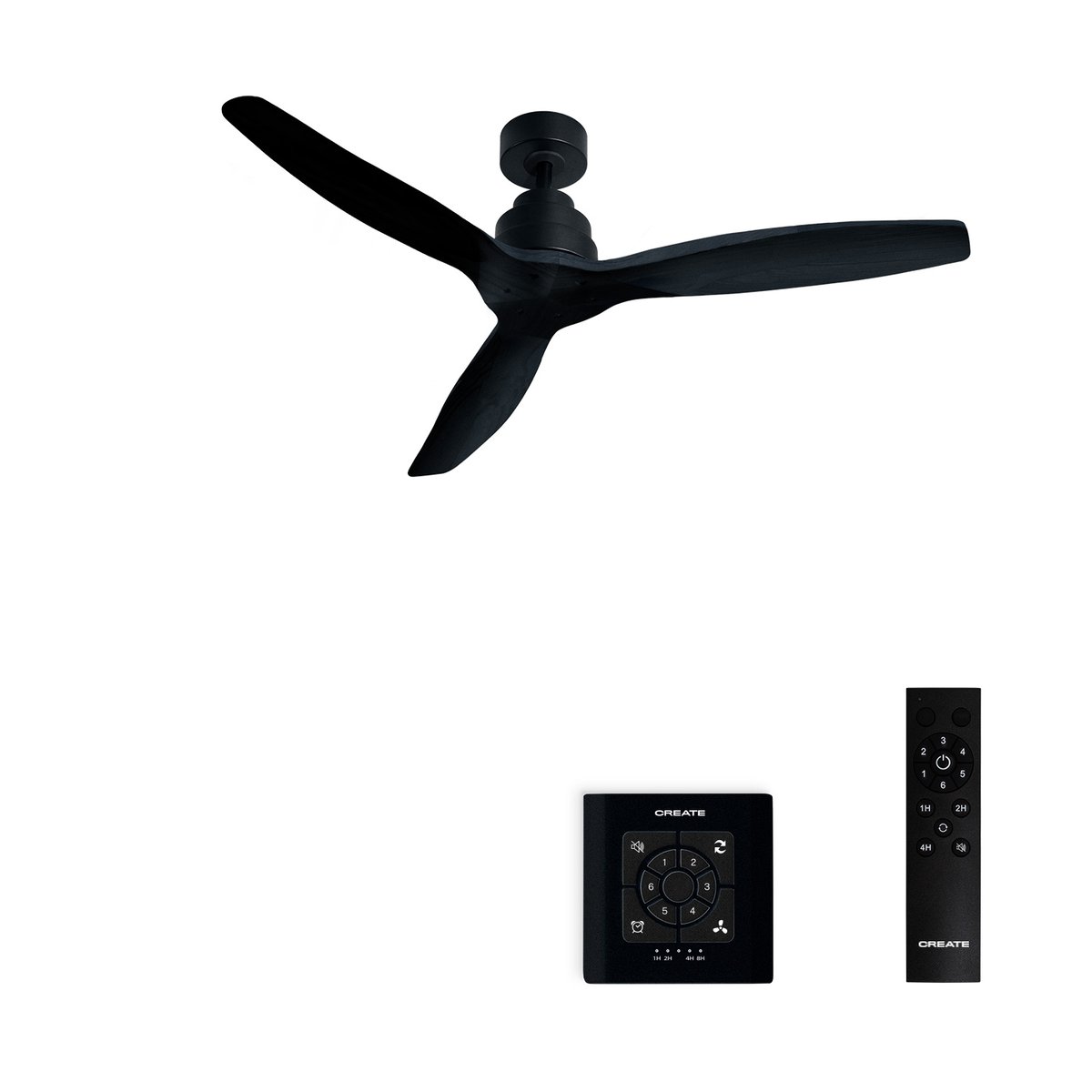 Ventilateur de plafond 40W sans lumière avec contrôleur mural WIND STYLANCE NATURAL WOOD noir/noir, CREATE