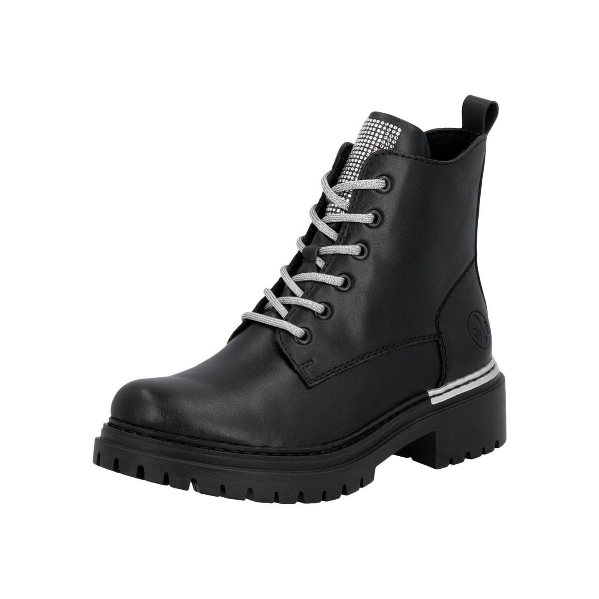 Bottines noires à talon décroché bas avec un zip et des lacets ronds noires, RIEKER