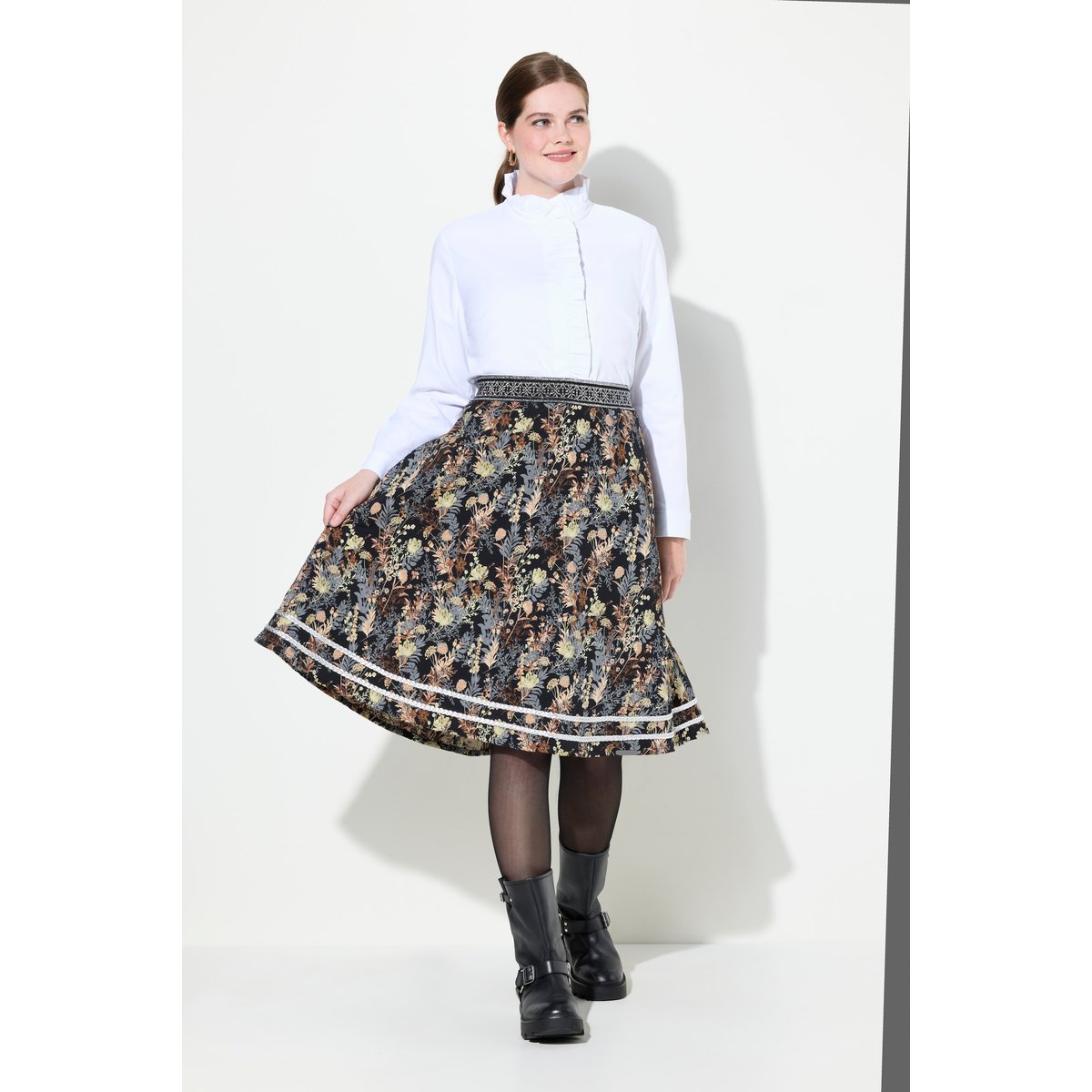 Jupe midi jacquard noir, ULLA POPKEN