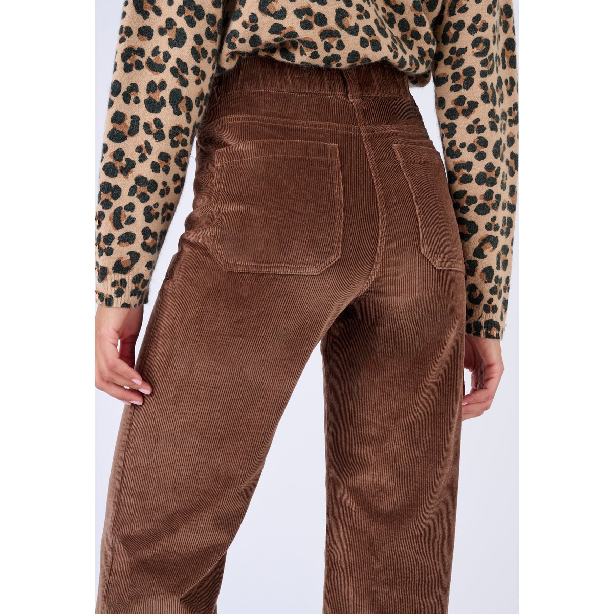 Pantalon velours large marron foncé, DAMART