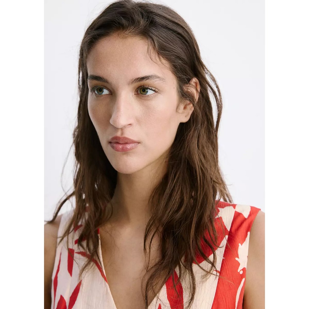 Robe à découpes et imprimé floral rouge, MANGO
