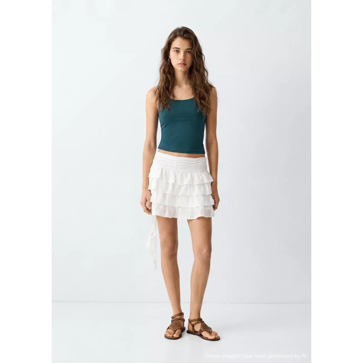 Top à bretelles encolure carrée vert, MANGO TEEN