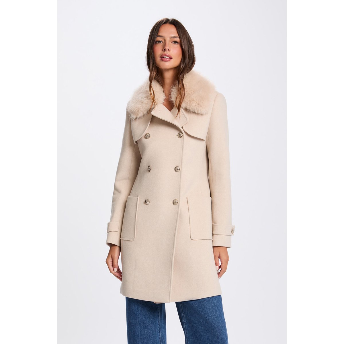Manteau droit beige, MORGAN