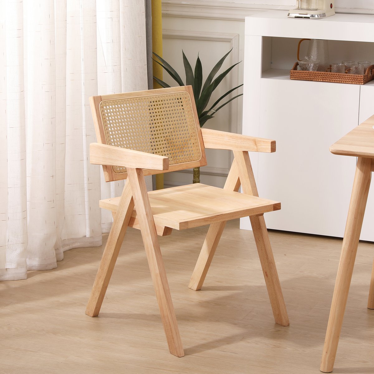Fauteuil de table, bois et cannage, MADEIRA bois naturel, NORDLYS