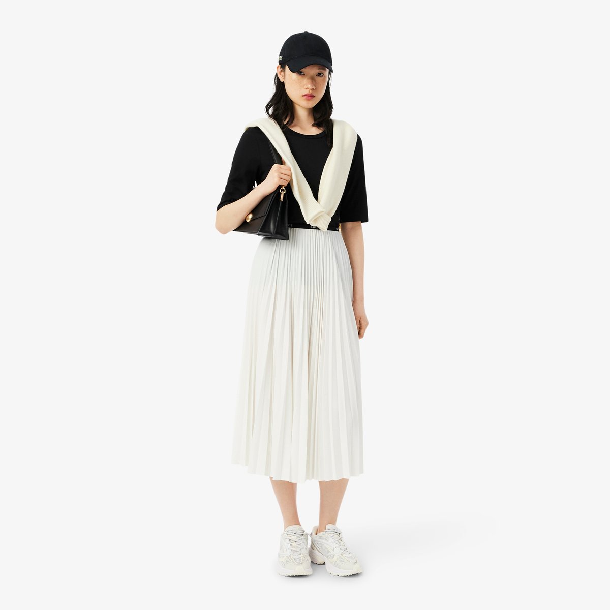 Jupe longue plissée taille élastiquée blanc-70v, LACOSTE