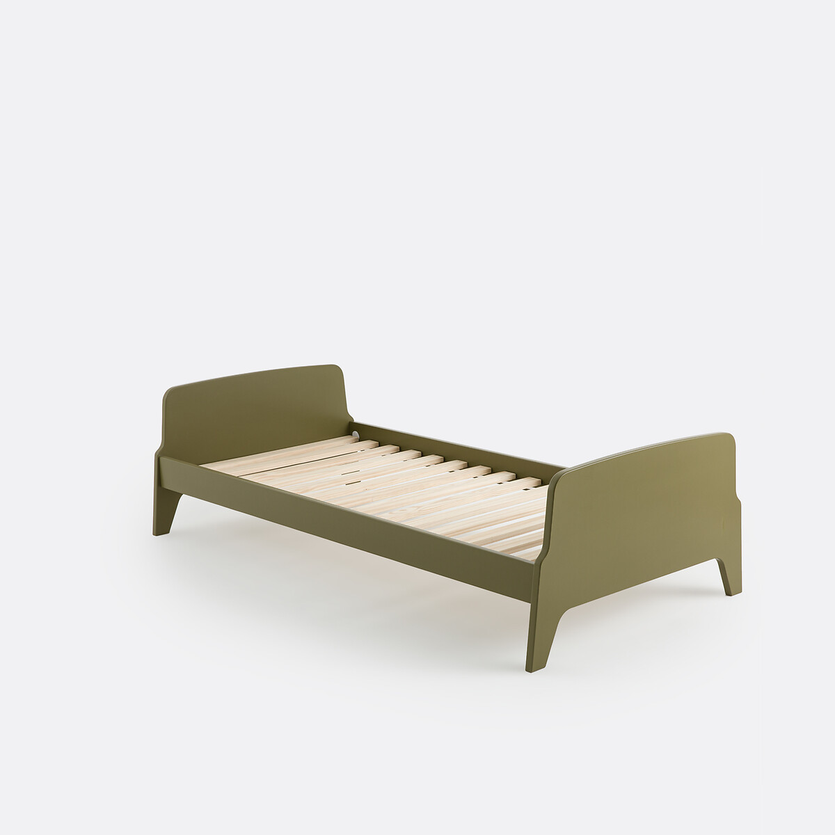 Adil Vintage Retro Style Single Bed with Bed Base khaki green, LA REDOUTE INTERIEURS