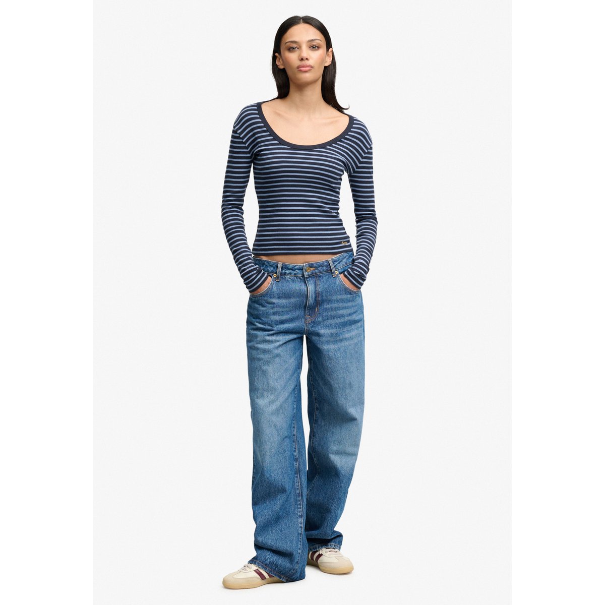 Haut à Manches Longues Rayé Athletic Essentials rayé bleu marine éclipse, SUPERDRY
