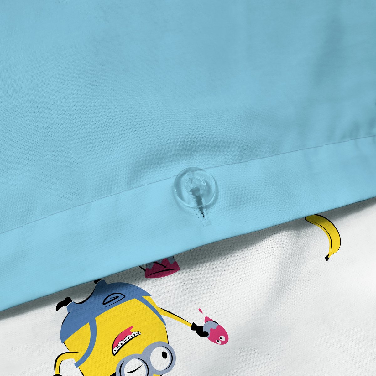 Parure de lit imprimée 100% coton, FÊTE bleu, LES MINIONS