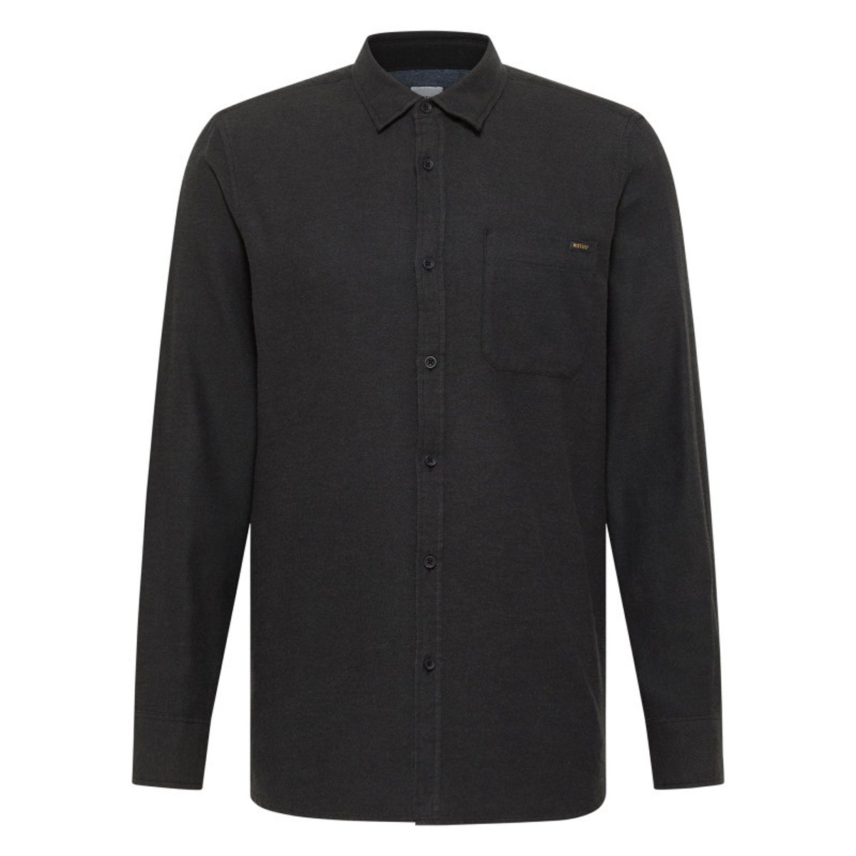 Chemise en coton noire avec un col chemise et poche sur la poitrine noire, MUSTANG