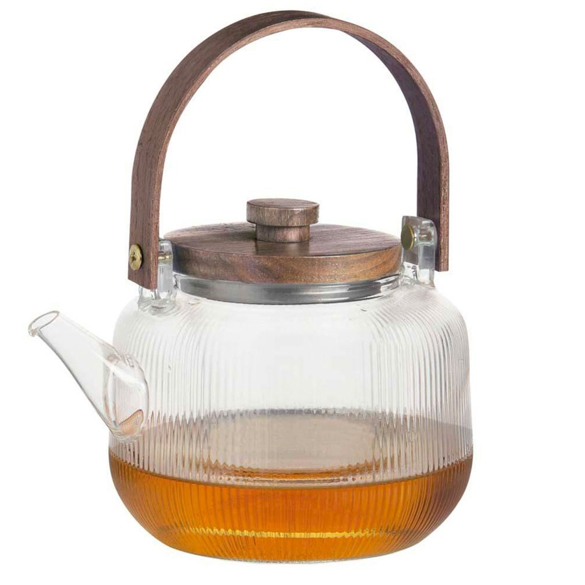 Théière en verre strié et bois d'acacia 1L transparent, WADIGA