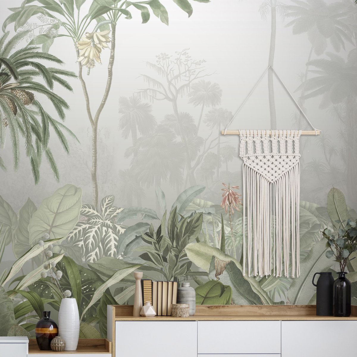 Papier peint panoramique Brume dans la jungle vert, ART FOR THE HOME
