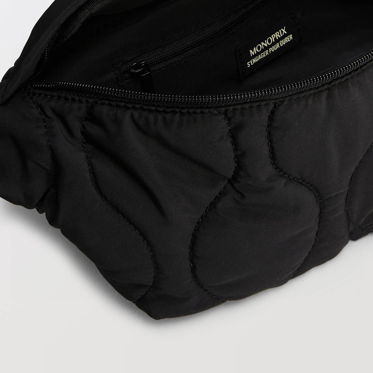 Sac banane matelassé uni noir, MONOPRIX