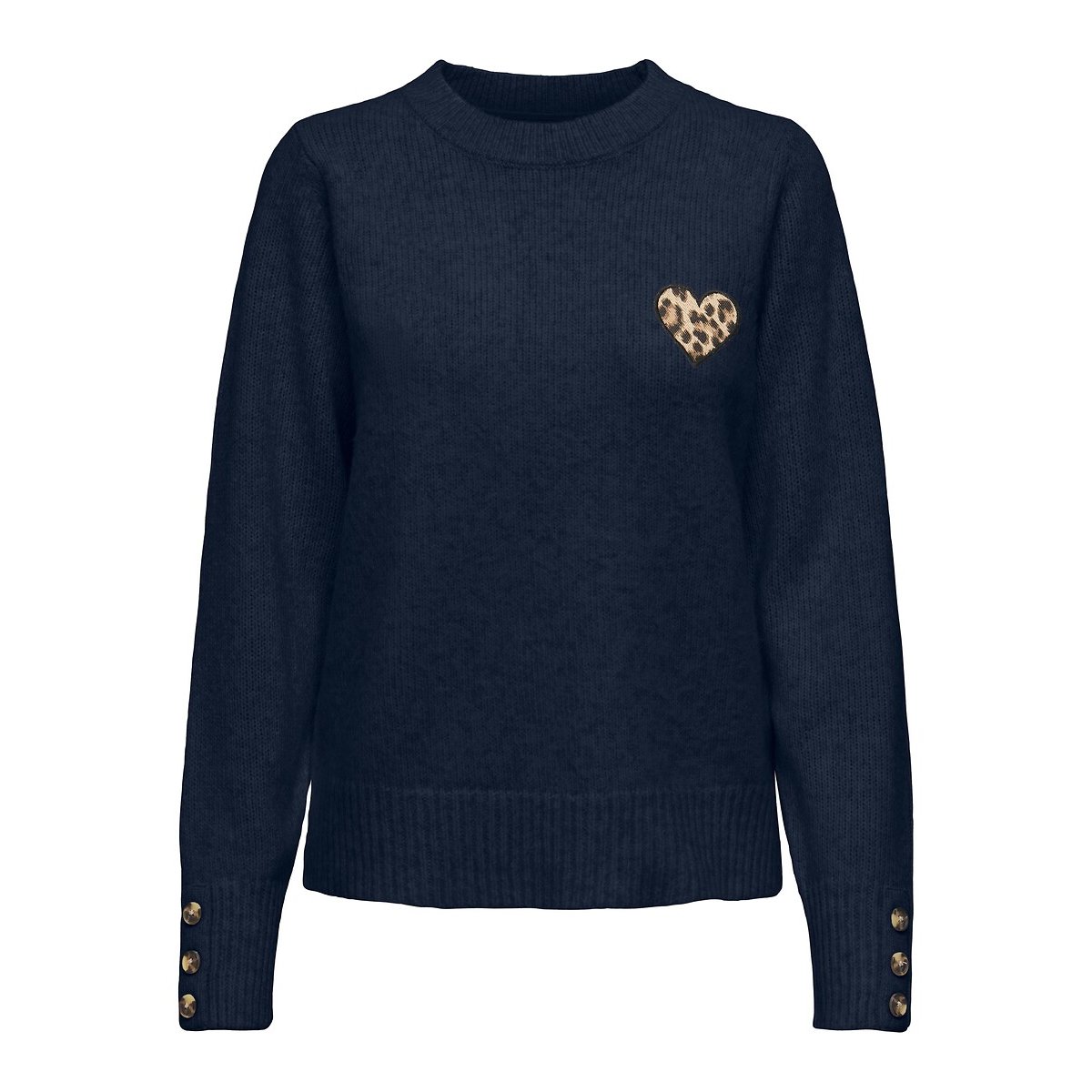 Pull avec cœur imprimé léopard bleu marine, ONLY