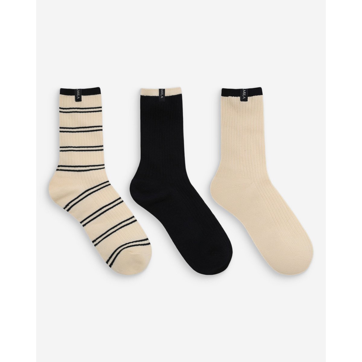 Chaussettes mi-hautes douces à bords contrastés rayure Volta rayure, GRACE & MILA