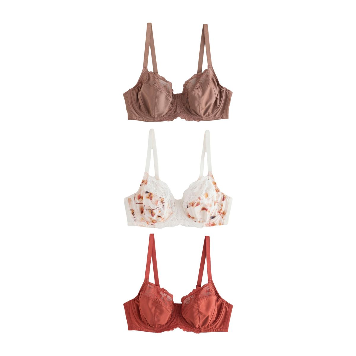 Soutiens-gorge, lot de 3 crème florale/rouille/marron, NEXT