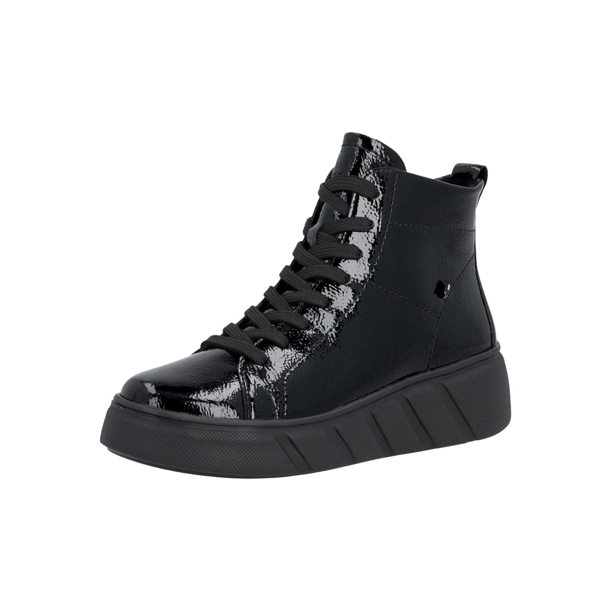 Bottines cuir talon plat noir vernis, RIEKER