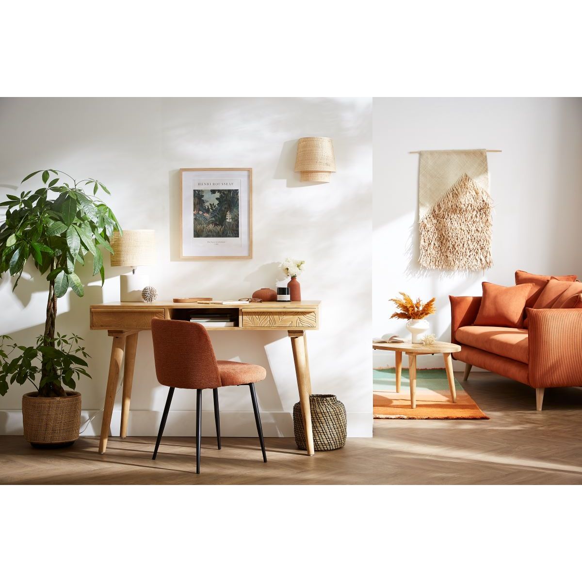 Chaises scandinaves en tissu effet velours texturé et métal noir (lot de 2) MONTI terra cotta, MILIBOO