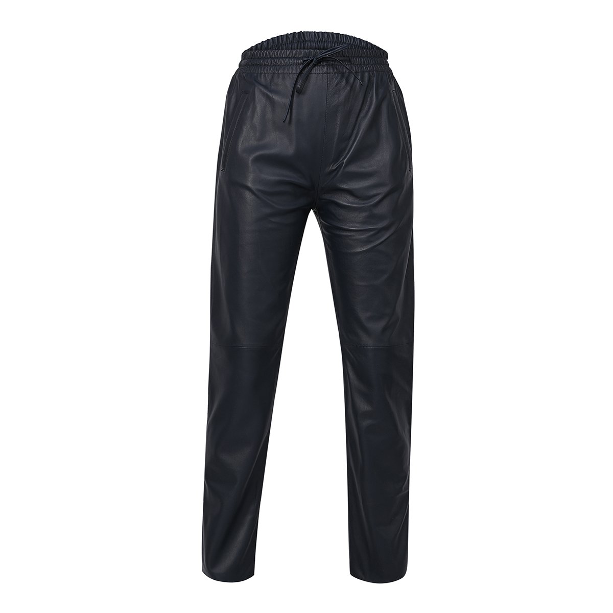 Pantalon en cuir à taille élastiquée GIFT bleu marine, OAKWOOD