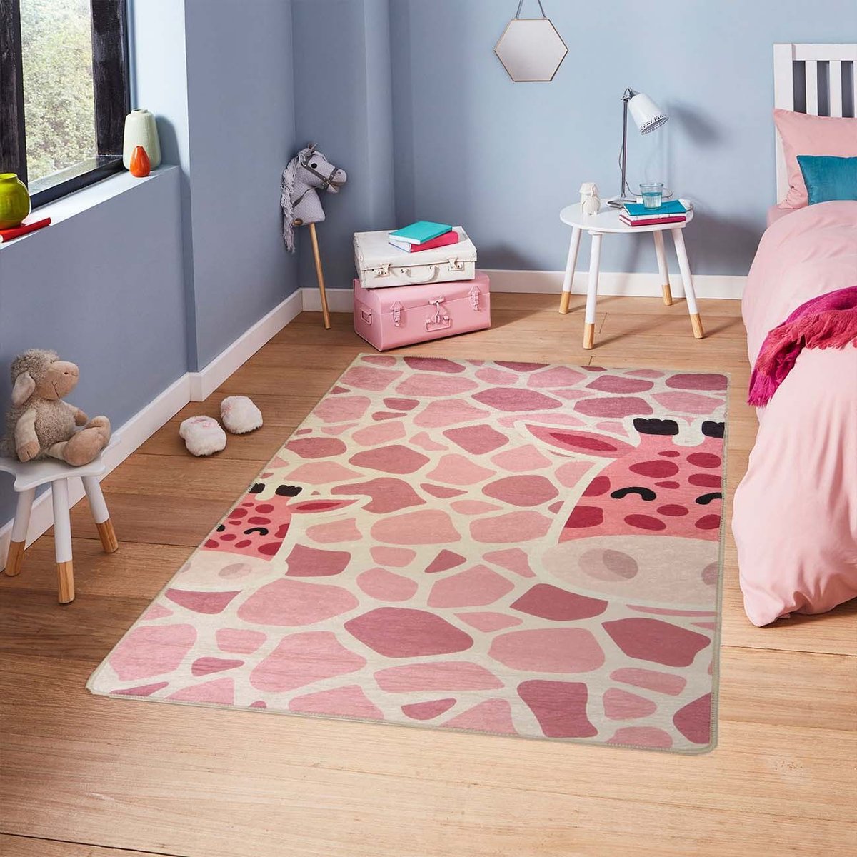 Tapis chambre enfant Girafe Ros rose, EDEN