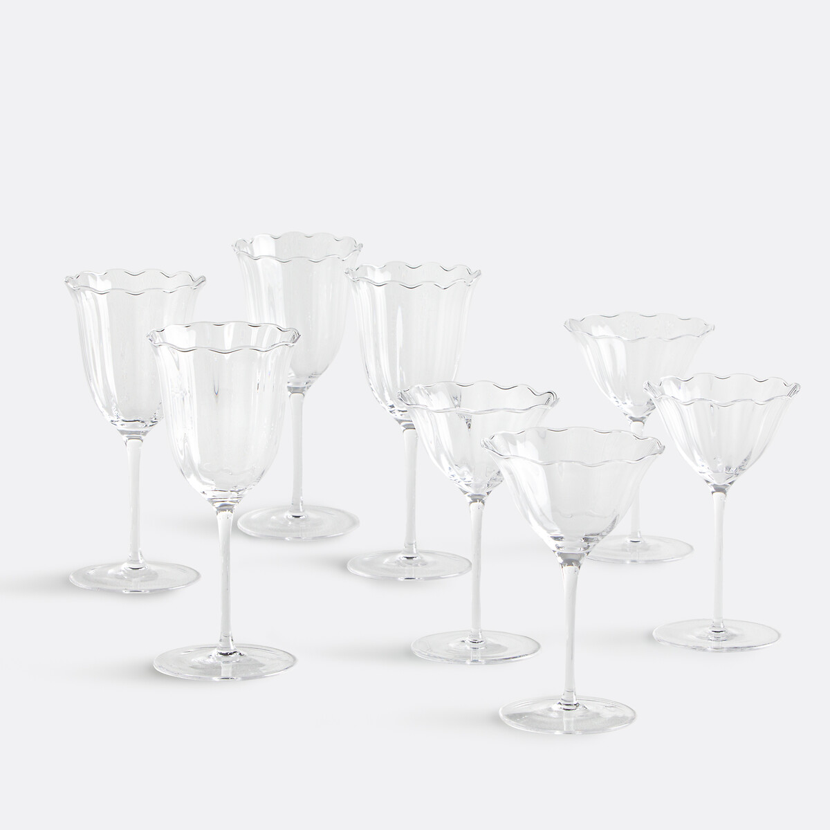 Lote de 4 copas con pie, forma de corola, LYSSA transparente, LA REDOUTE INTERIEURS