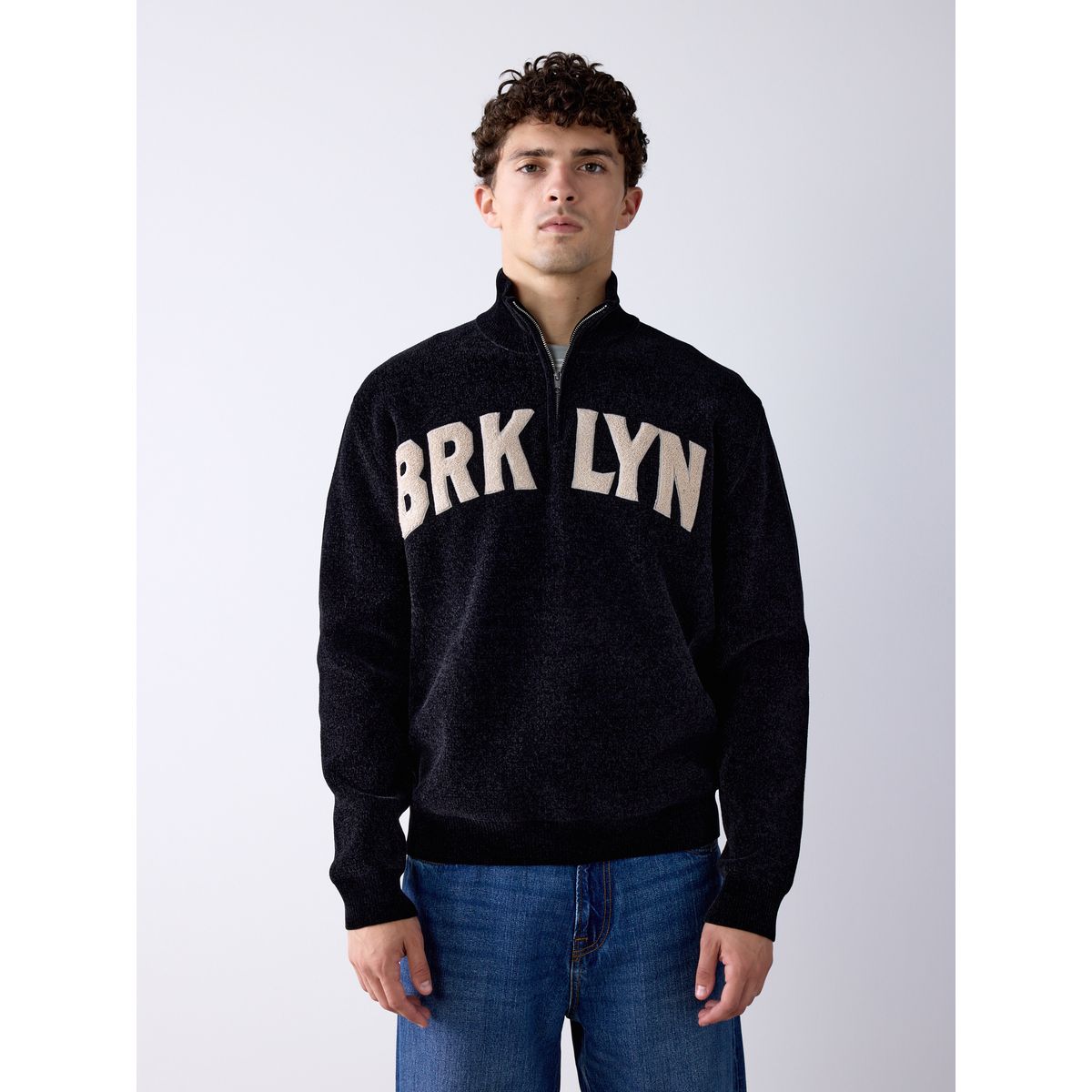 Pull en chenille à col zippé brooklyn black, NEXT
