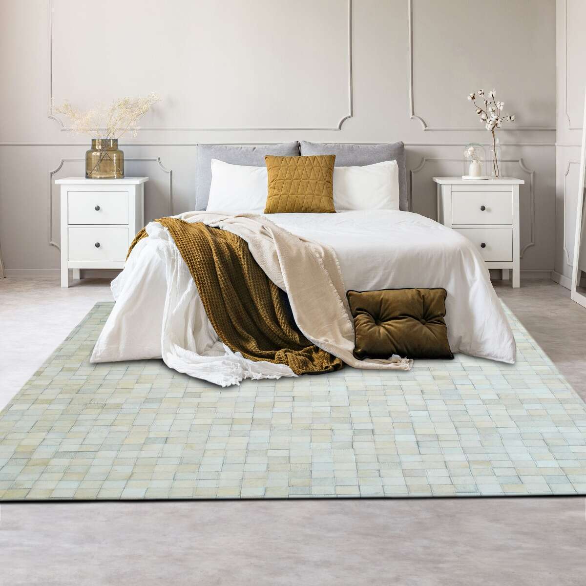 Tapis en cuir recyclé mosaïque CUIR MOZAIQUE blanc, THE DECO FACTORY