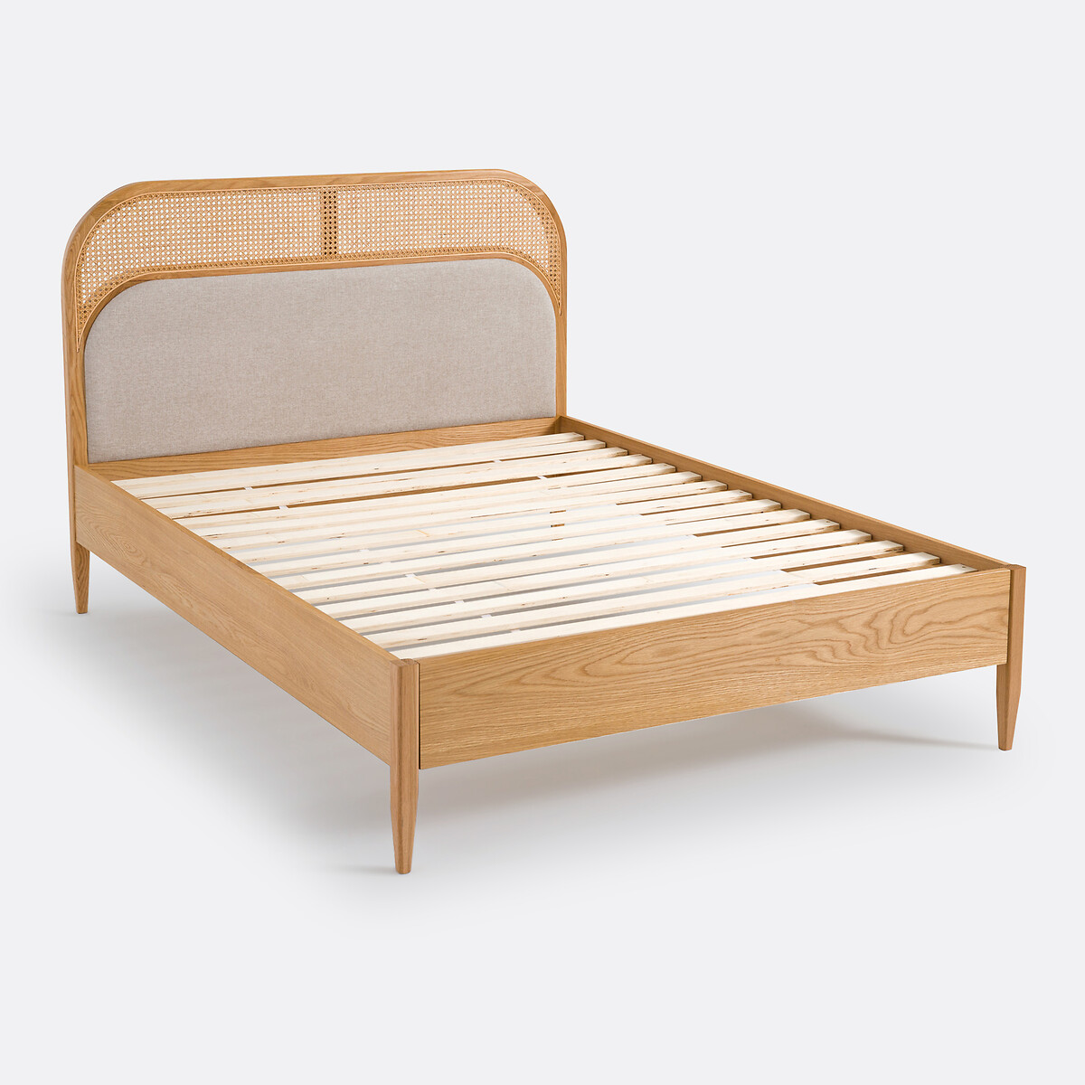 Cama em palhinha e veludo, com estrado, Buisseau carvalho/bege, LA REDOUTE INTERIEURS