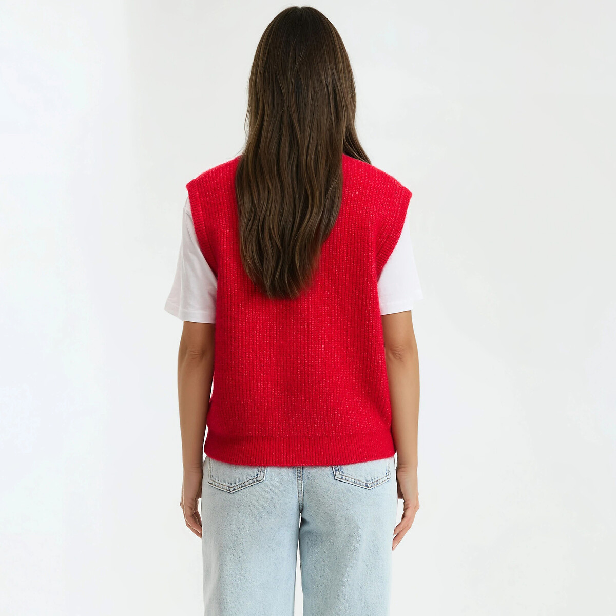 Geknöpfte Strickjacke aus grobem Strick mit Rundhalsausschnitt rot, LA REDOUTE COLLECTIONS