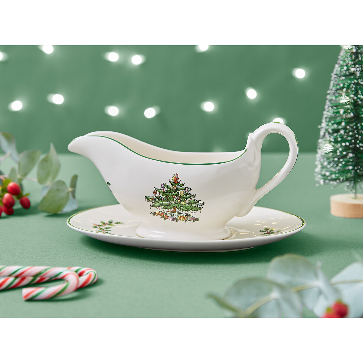 Christmas Tree Gravy Boat & Stand white, SPODE