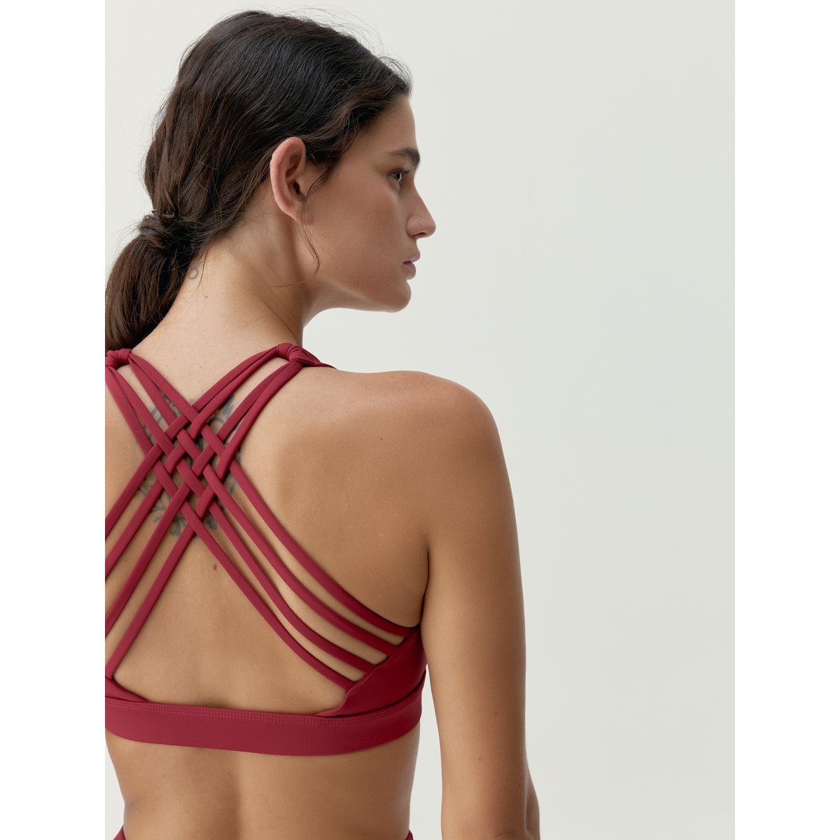 Brassière de sport femme Nexa Maintien moyen-élevé bretelles bretelles croisées rouge groseille, BORN