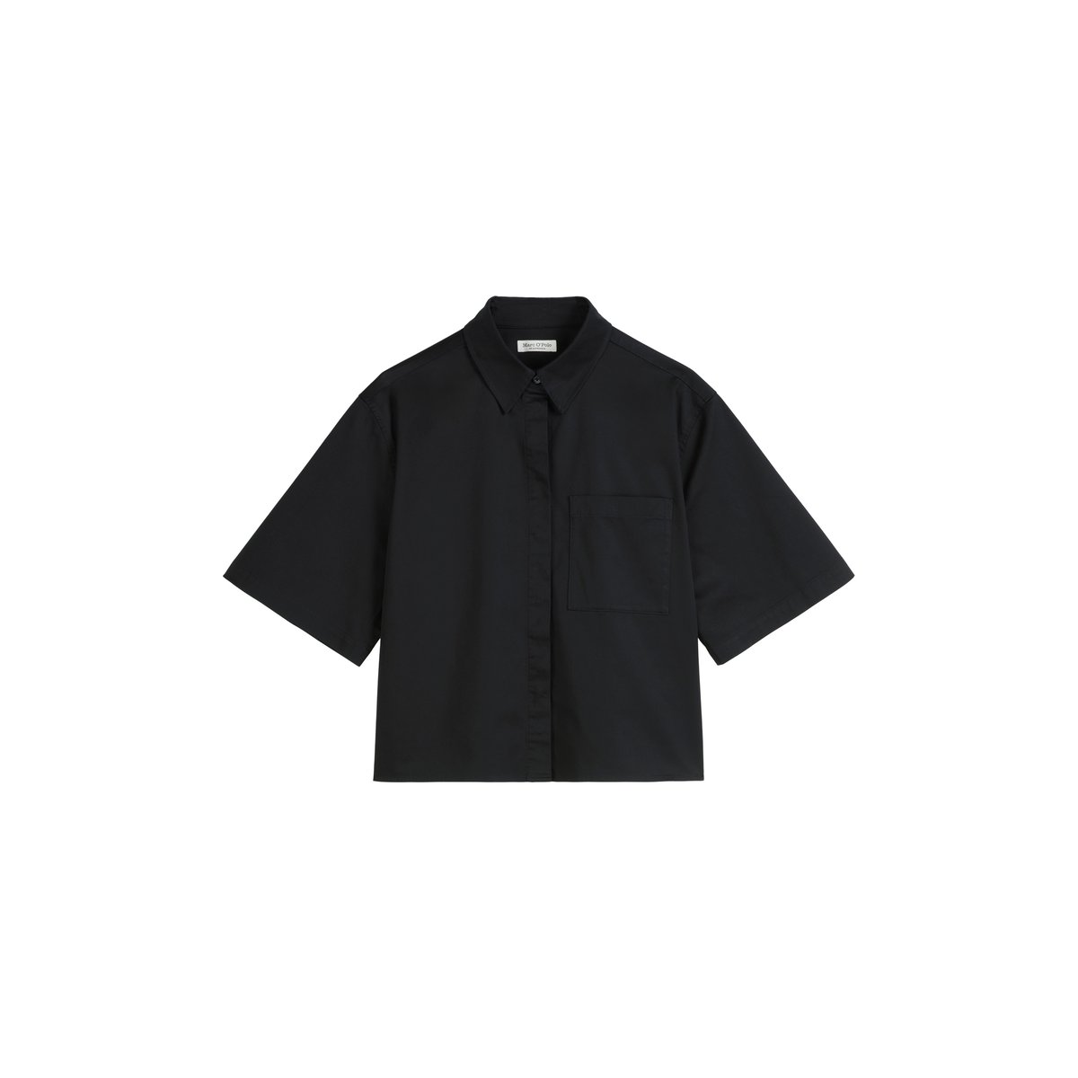 Blouse en satin boxy en mélange de coton organique bleu fooncé, MARC O'POLO