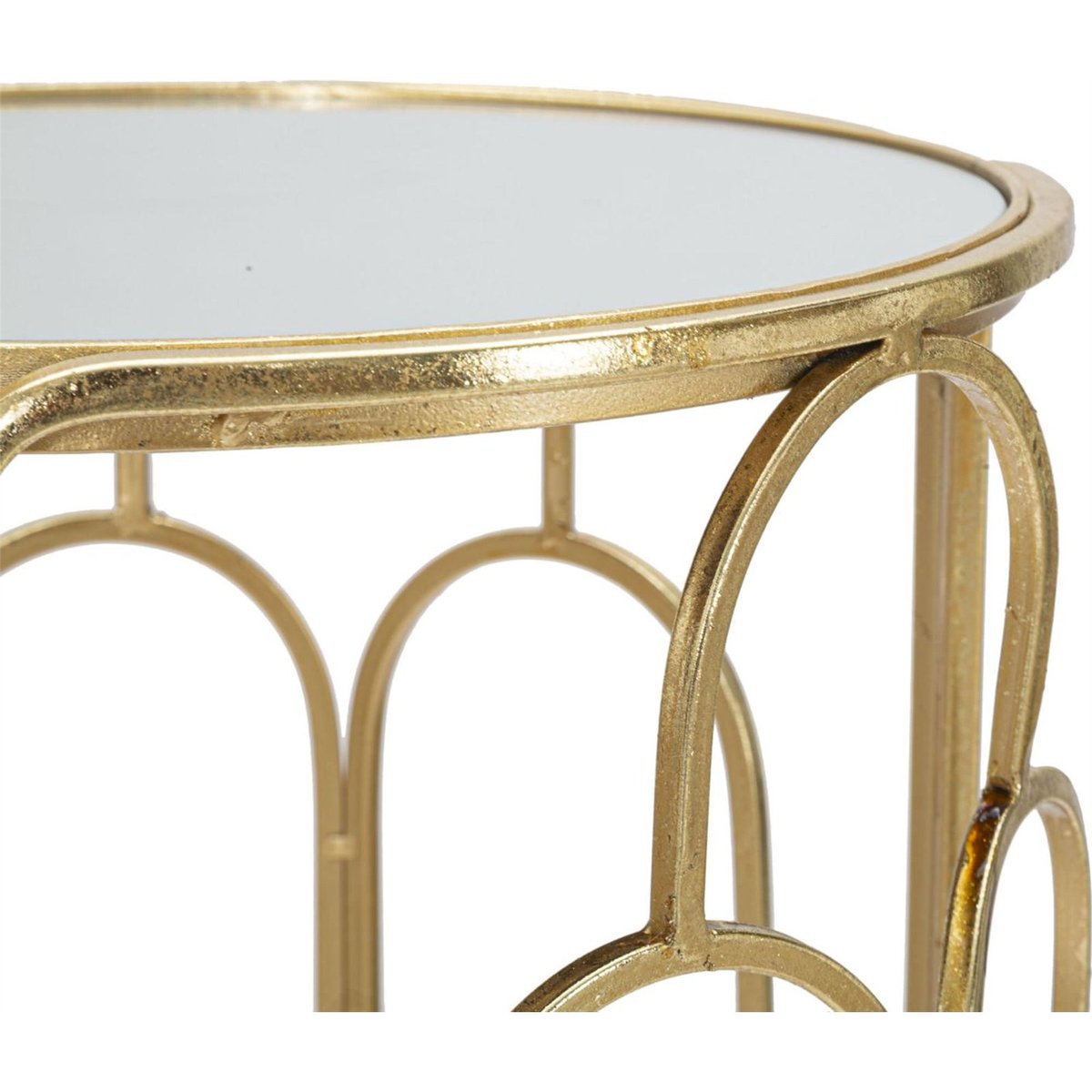 Sellettes rondes en fer plateau miroir GLAM doré et argenté, RECOLLECTION