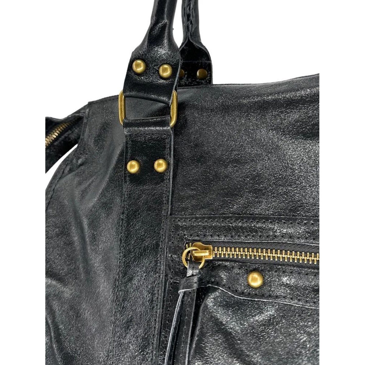 Sac à main noir en cuir brillant italien SANDSTORM GLOSSY noir brillant, OH MY BAG