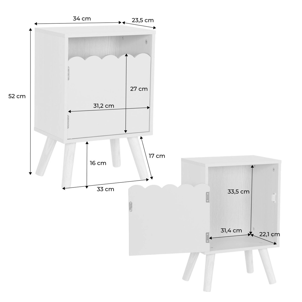 Table de chevet enfant décor bois 1 porte AZUR rose, SWEEEK