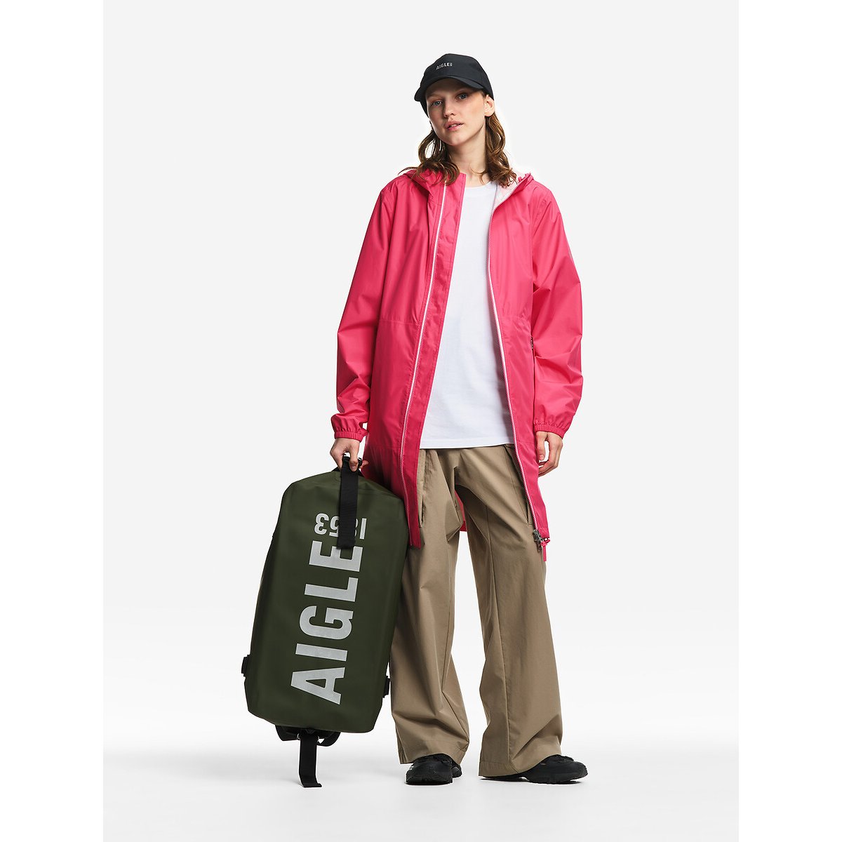 Parka mi-longue imperméable, compactable framboise, AIGLE