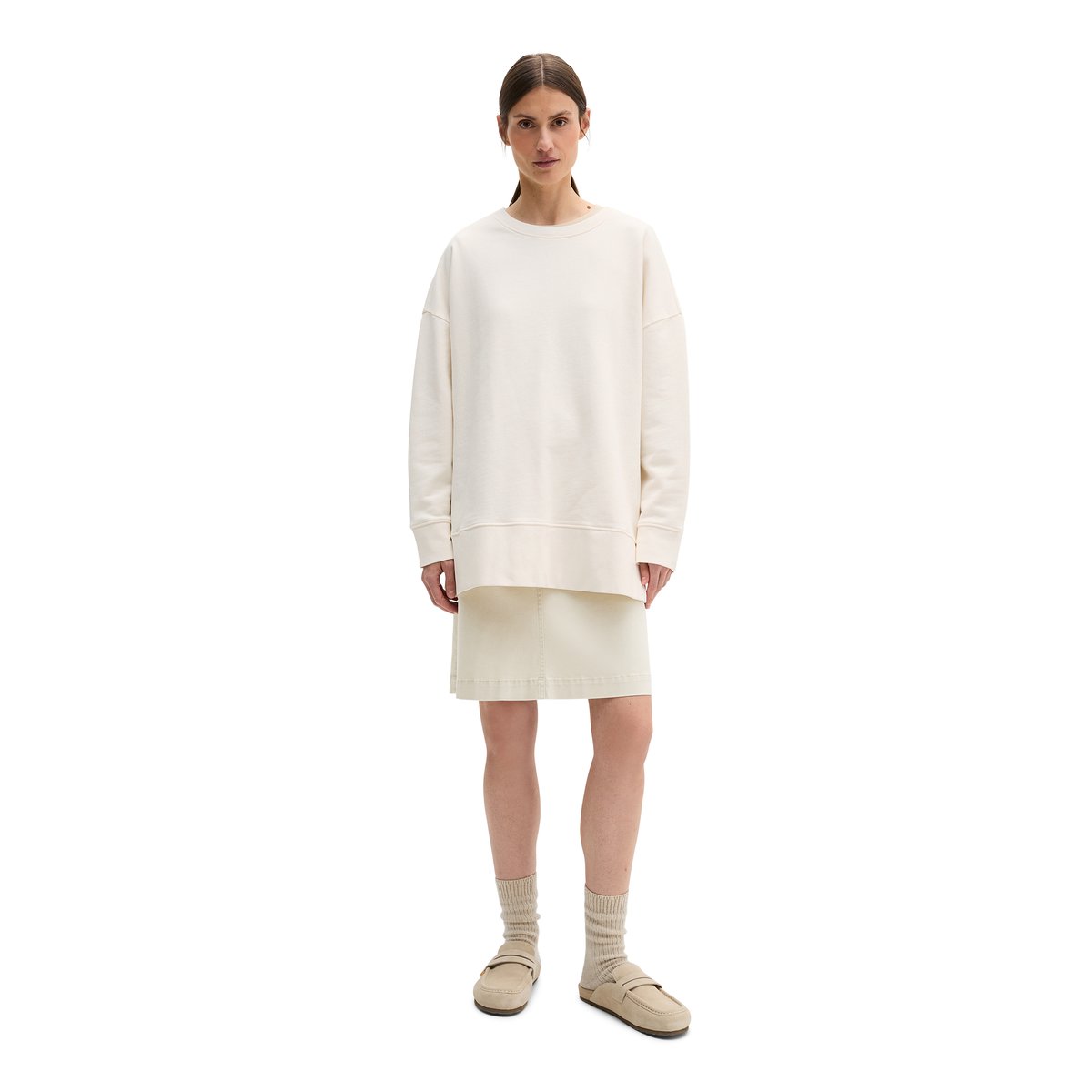 Logo-Sweatshirt loose en coton organique blanc naturel, MARC O'POLO