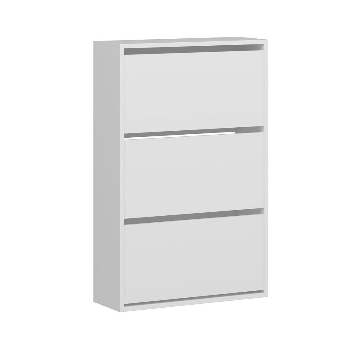 Meuble à chaussures suspendu blanc 3 portes abattantes MARFA blanc, PIER IMPORT