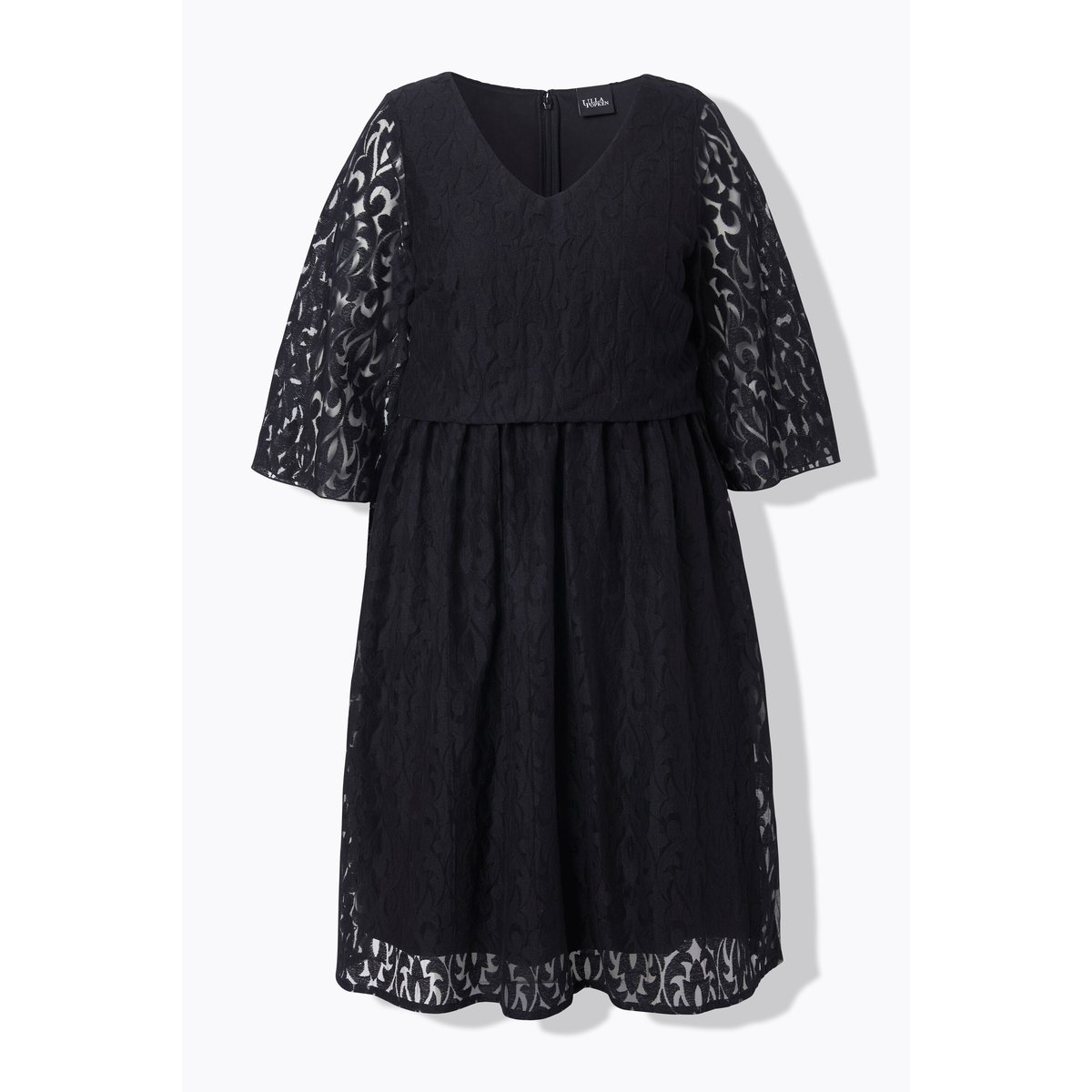 Robe midi évasée avec encolure en V noir, ULLA POPKEN