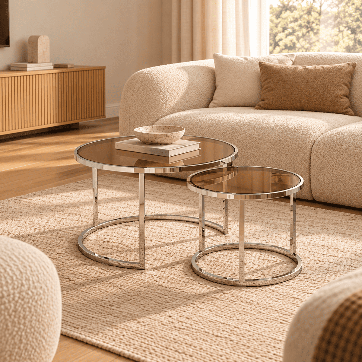 Lot de 2 tables basses, plateau verre - NOAM marron, CALICOSY